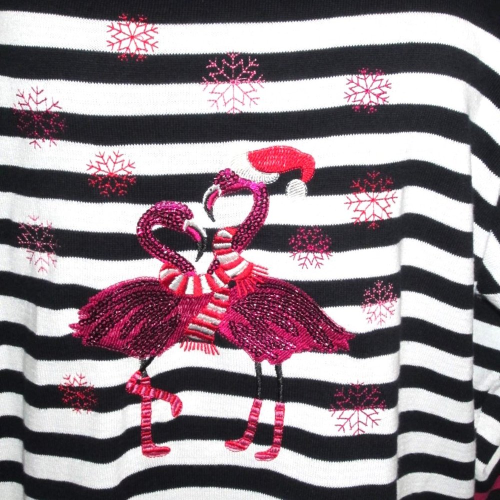 1X Flamingo Christmas Sweater--2 Sequined Flamingos--Heritage Charm--NWT - Picture 2 of 6